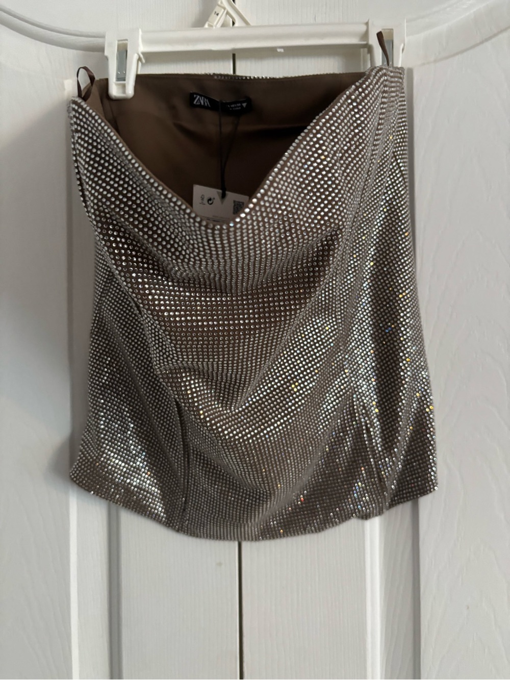 Zara Silver Rhinestone Draped Cowl Tank